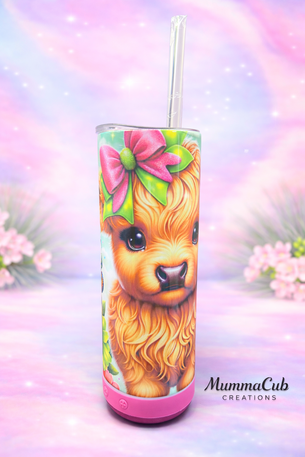 20oz Insulated Sublimation Tumbler Design 1 with Pink Bluetooth Speaker