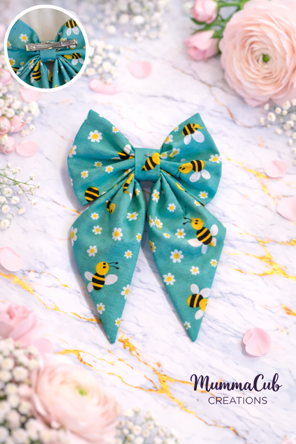 Small Green Bees Hair Bow