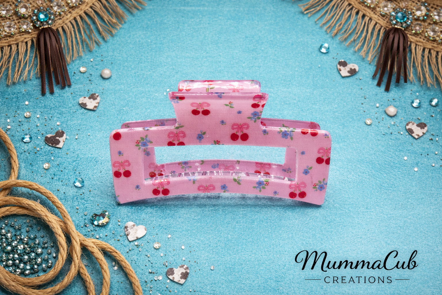 Medium Pink Cherries Hair Claw Clip