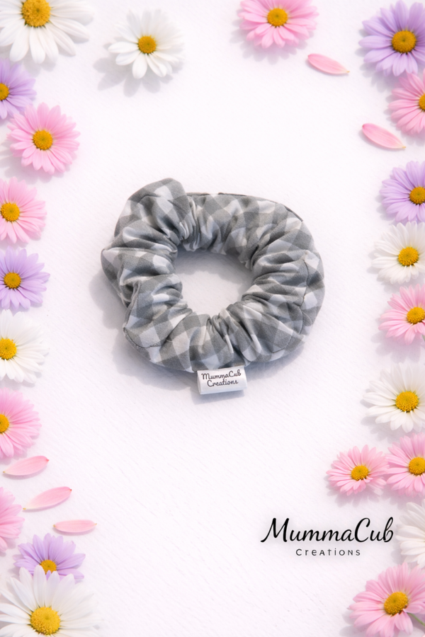Small Grey Checkered Scrunchie
