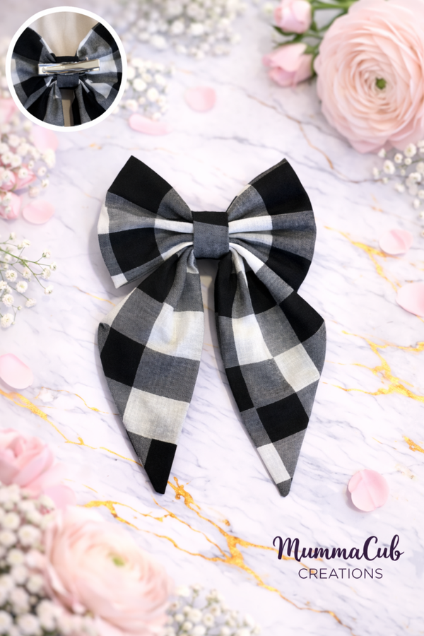Small Black Checkered Hair Bow