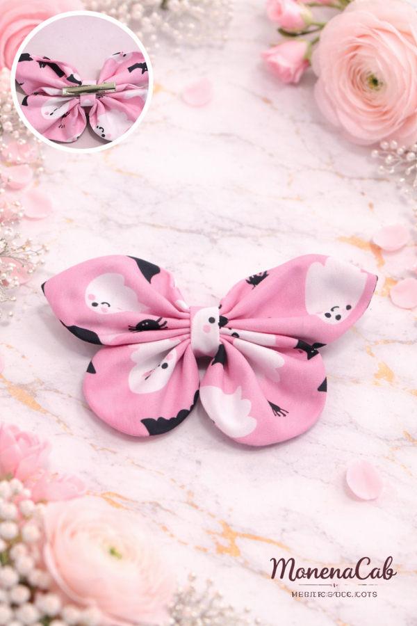 ‘Butterfly Style’ Pink Ghosts and Bats hair bow