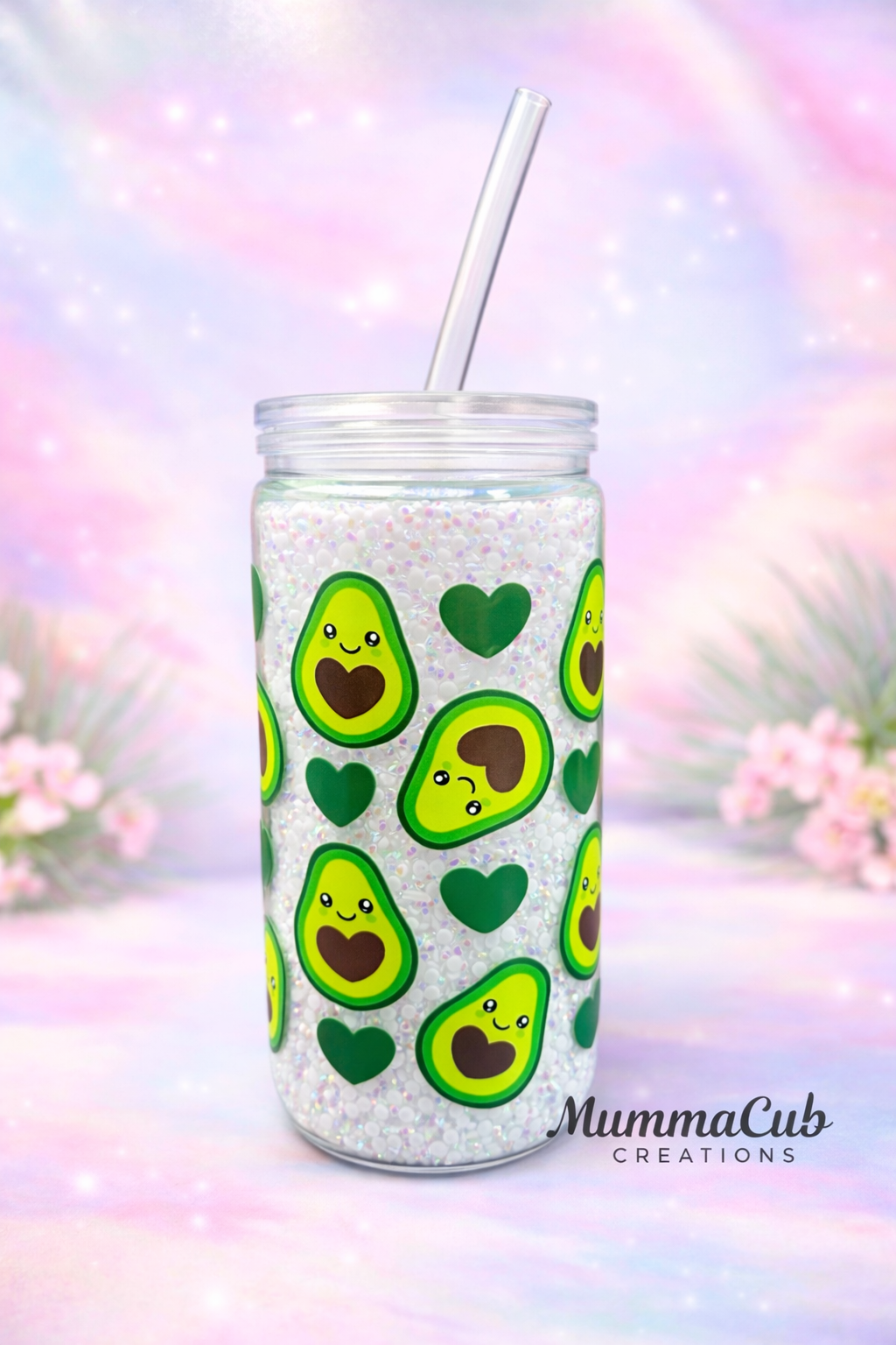 16oz White Rhinestone 'Avocado' Snow Globe