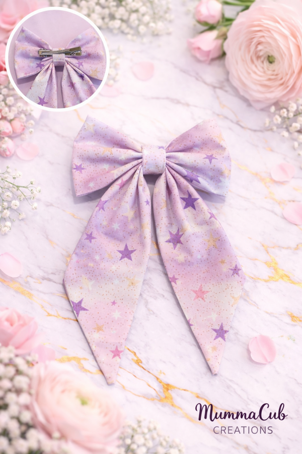 Large Pinky/Purple Stars Hair Bow