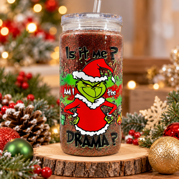 16oz Christmas Acrylic Glitter Tumbler