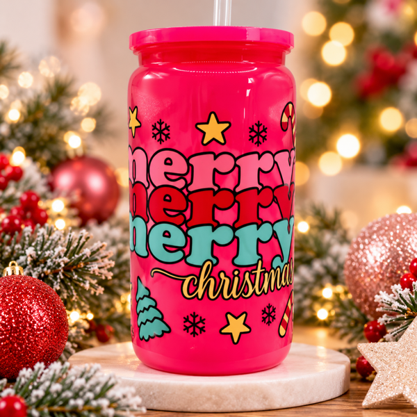 Hot Pink/Red Christmas BPA Free Plastic Tumbler