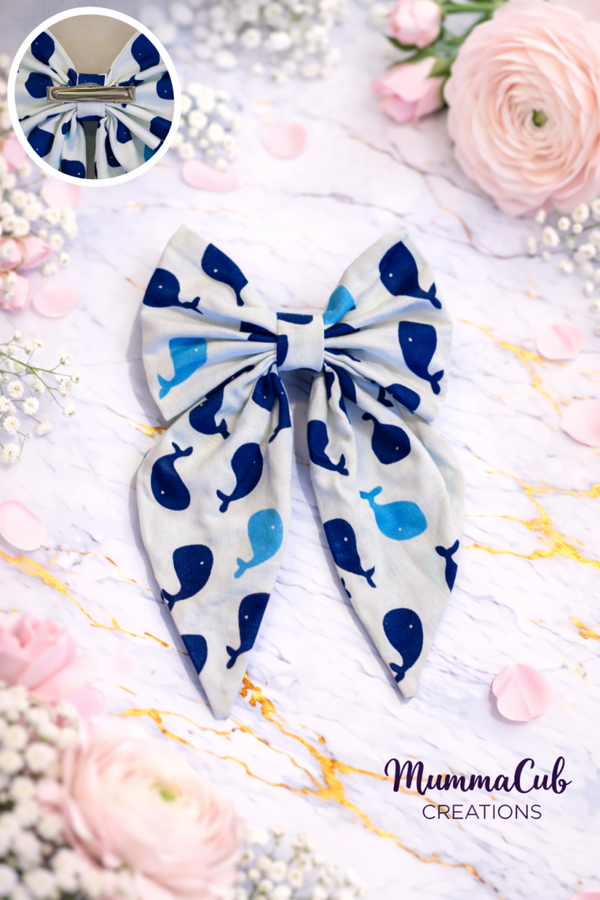 Small Blue Whales Hair Bow