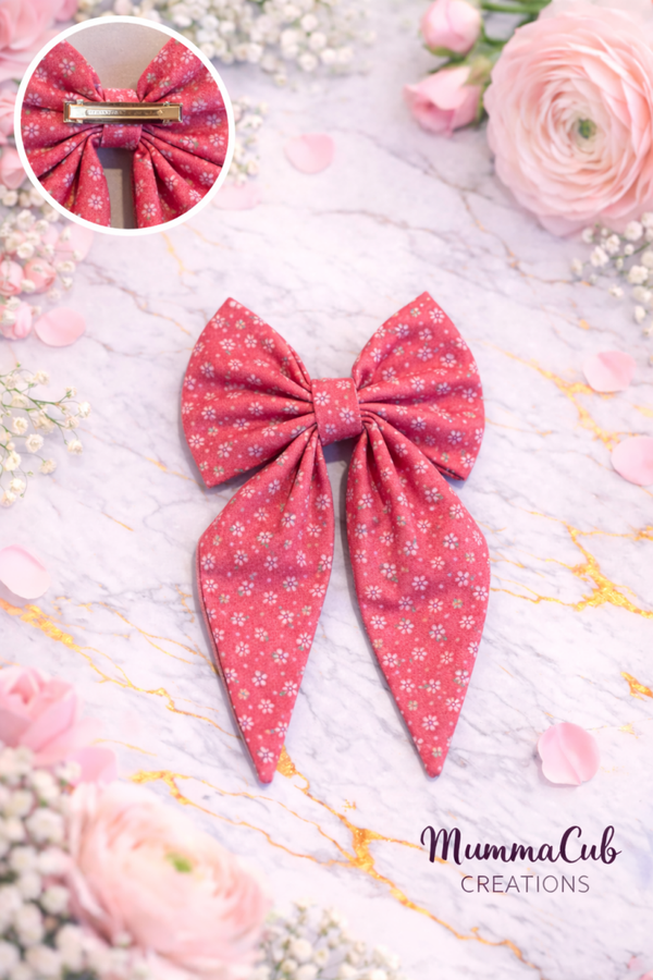 Small Hot Pink with flowers Hair Bow