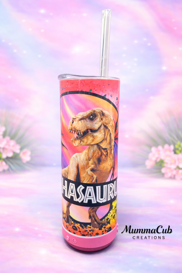 20oz Insulated Sublimation Tumbler Design 6 with Pink Bluetooth Speaker