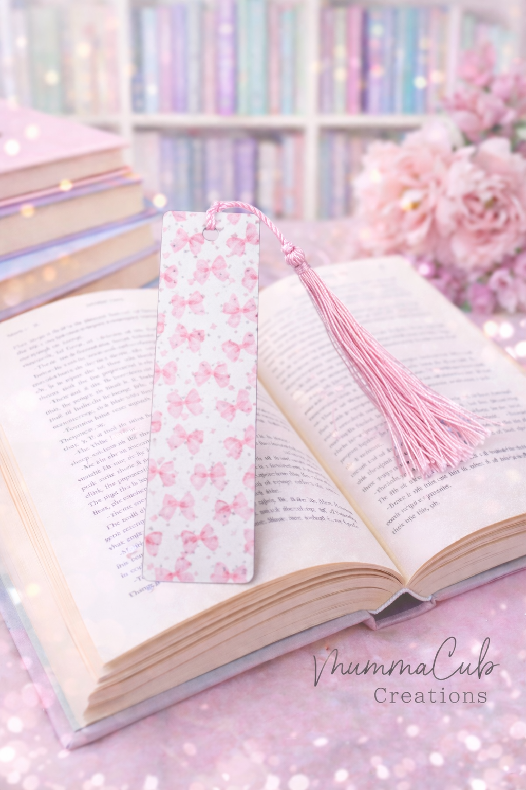 'Pretty in Pink Bows' Bookmark with tassel