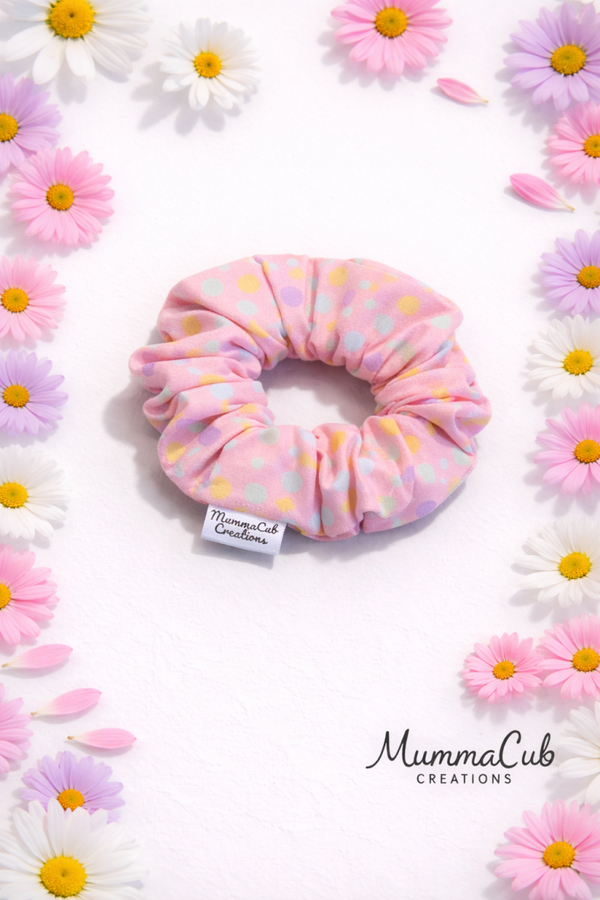 Small Pink Rainbow Spots Scrunchie