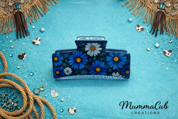 Medium Blue Flowers Hair Claw Clip