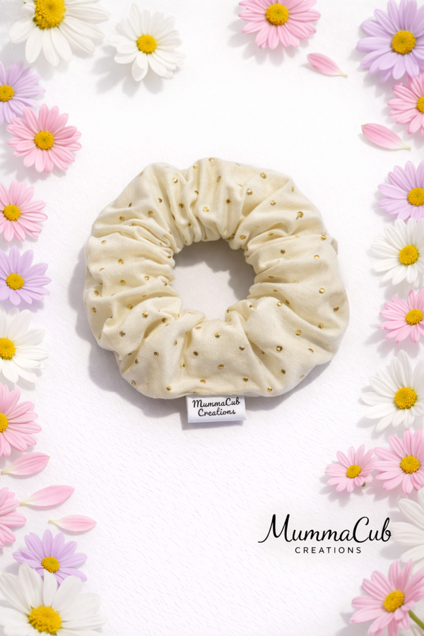 Small Cream with Gold Diamantes Scrunchie