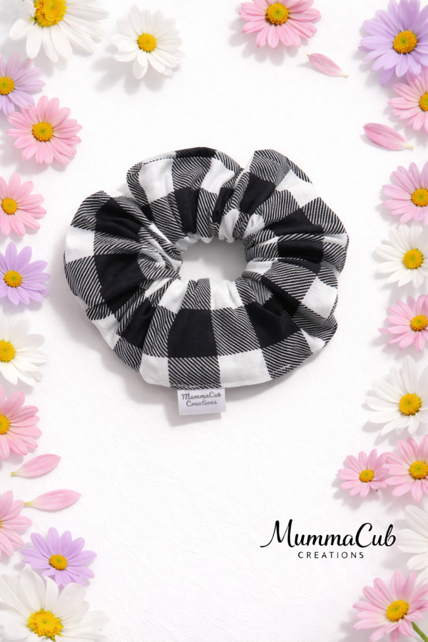 Large Black Checkered Scrunchie