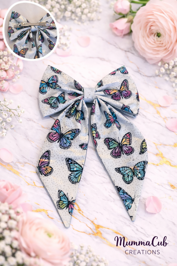 Large Glitter Butterflies Hair Bow