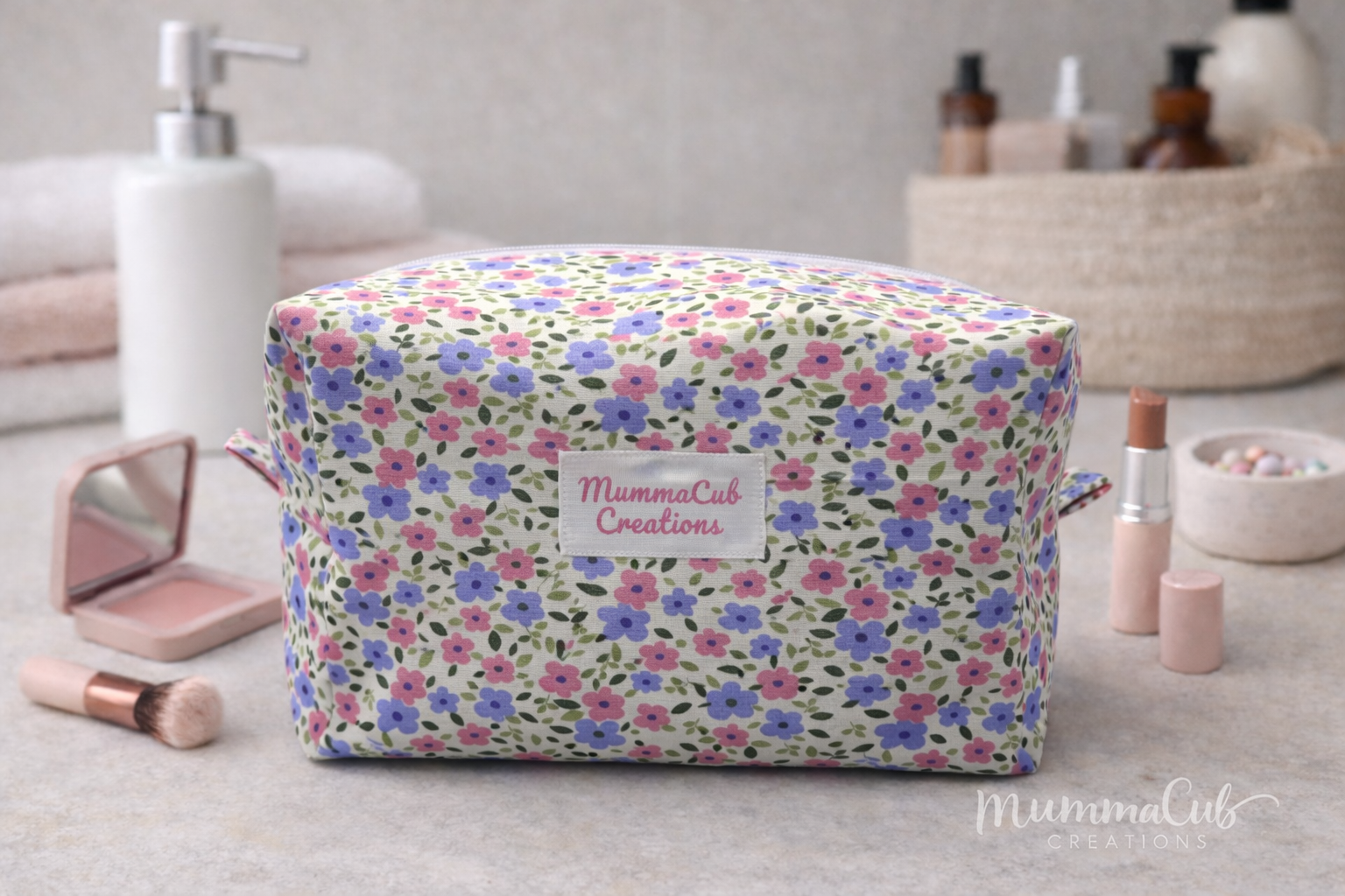 Toiletry/Make Up Bag Pastel Flowers Design