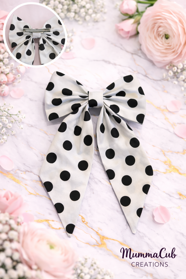 Large Black Polka Dot Hair Bow