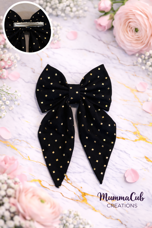 Small Black and Gold Diamantes Hair Bow