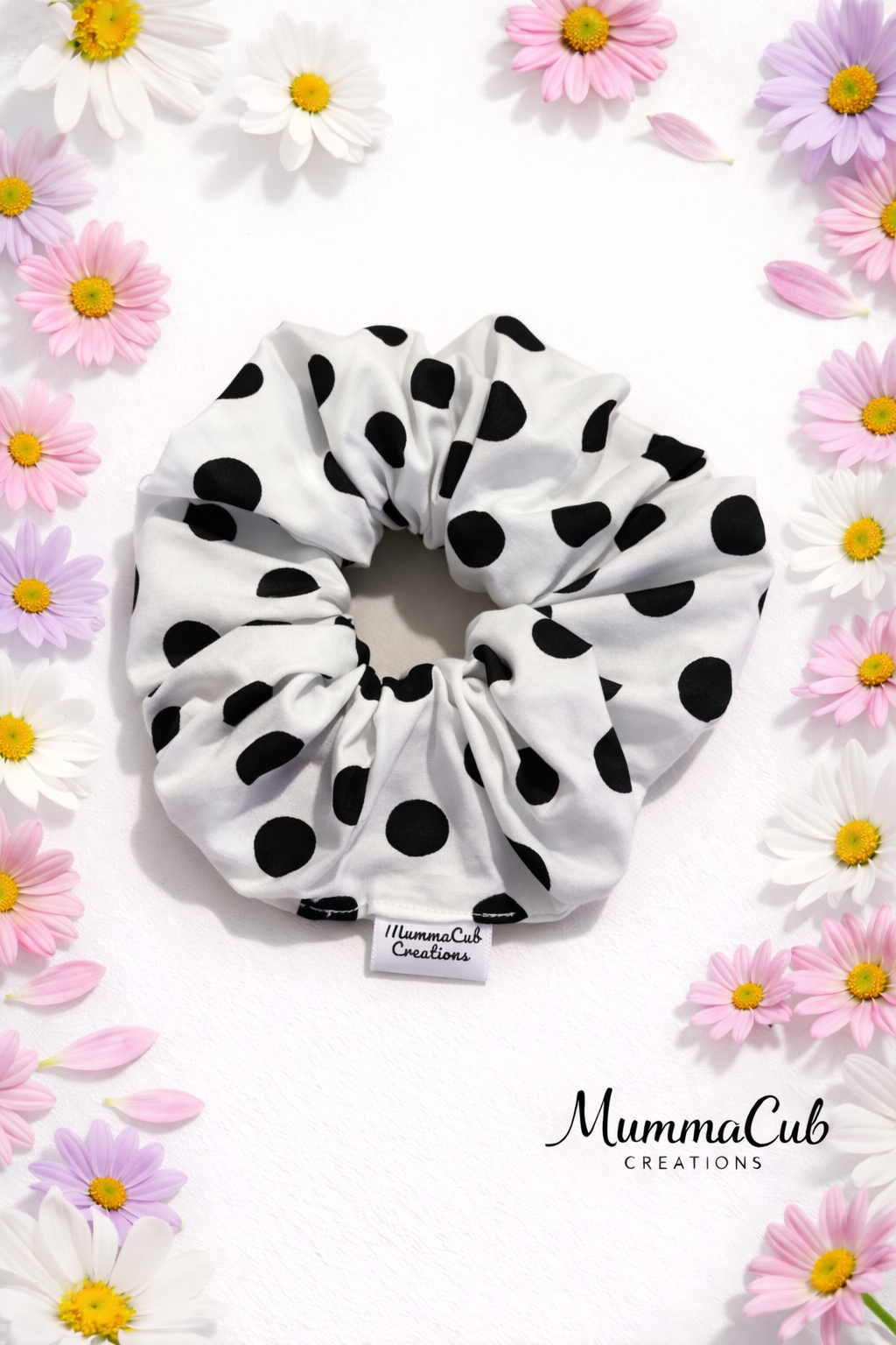 Large Black and White Polka Dot Scrunchie