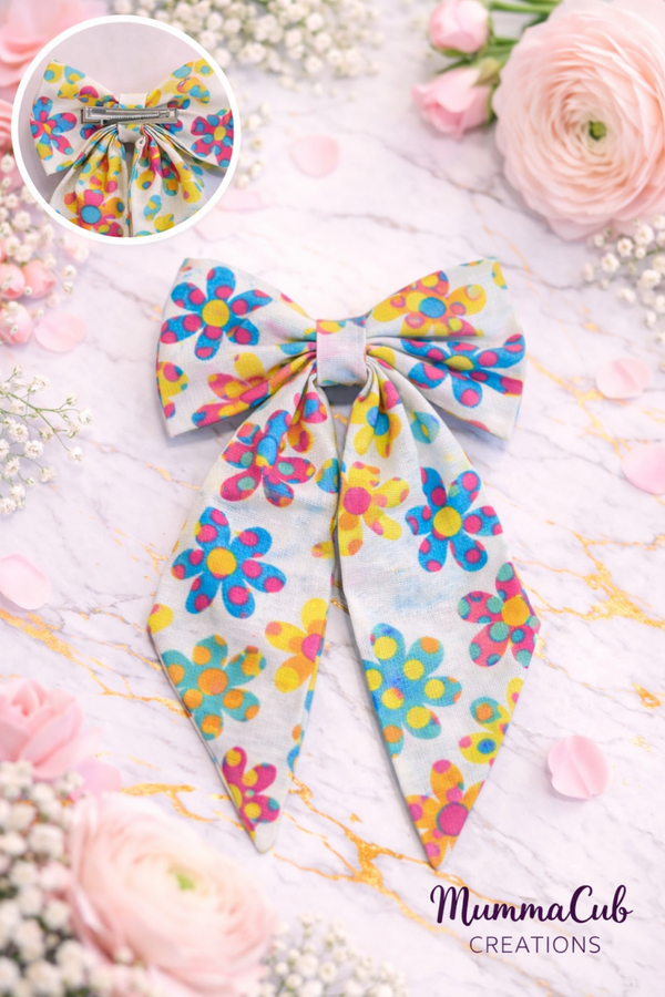 Large Rainbow Flowers Hair Bow