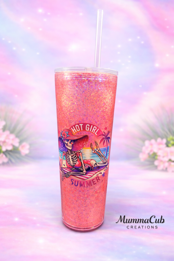 24oz Acrylic Tumbler Design 1 (Hot Pink Glitter)
