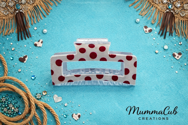 Medium White with Red Polka Dots Hair Claw Clip