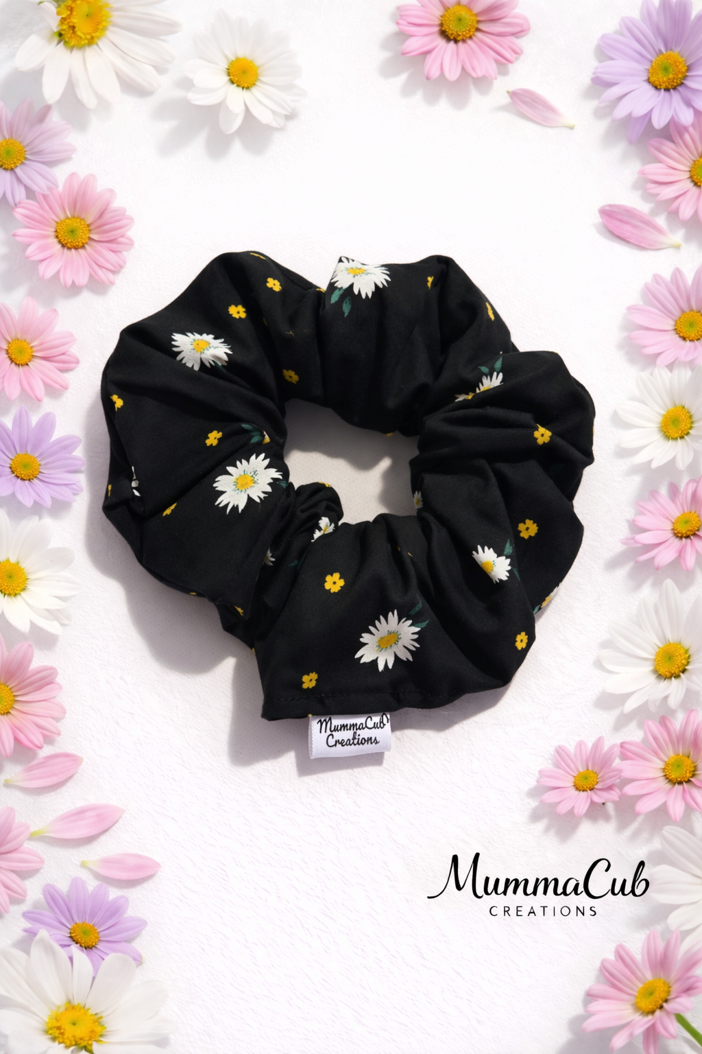 Large Black Daisy Scrunchie