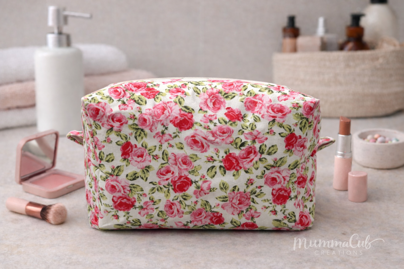 Toiletry/Make Up Bag Pink Roses Design