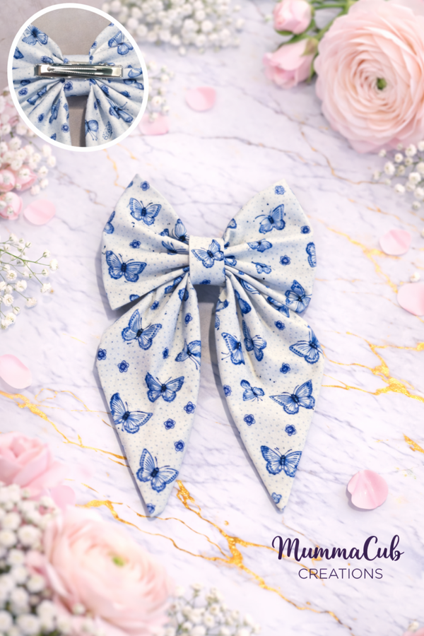 Small Blue Butterflies Hair Bow