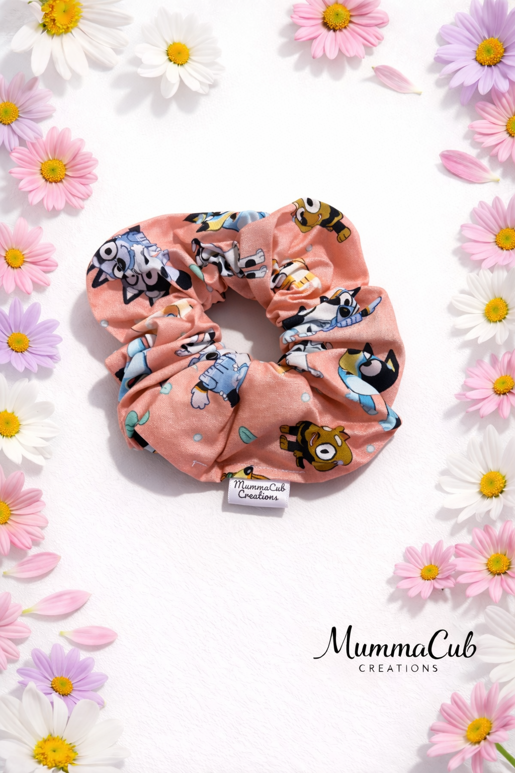 Large Peach Blue Doggie Scrunchie