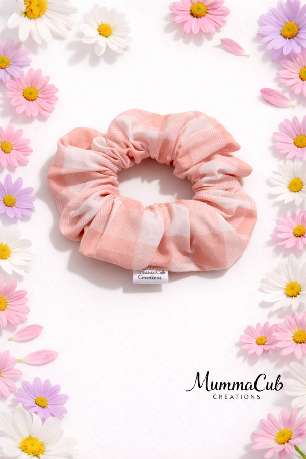 Large Pink Checkered Scrunchie