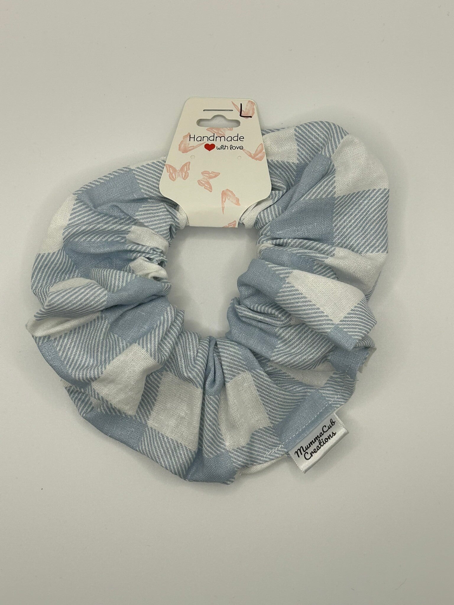 Large Blue Checkered Scrunchie
