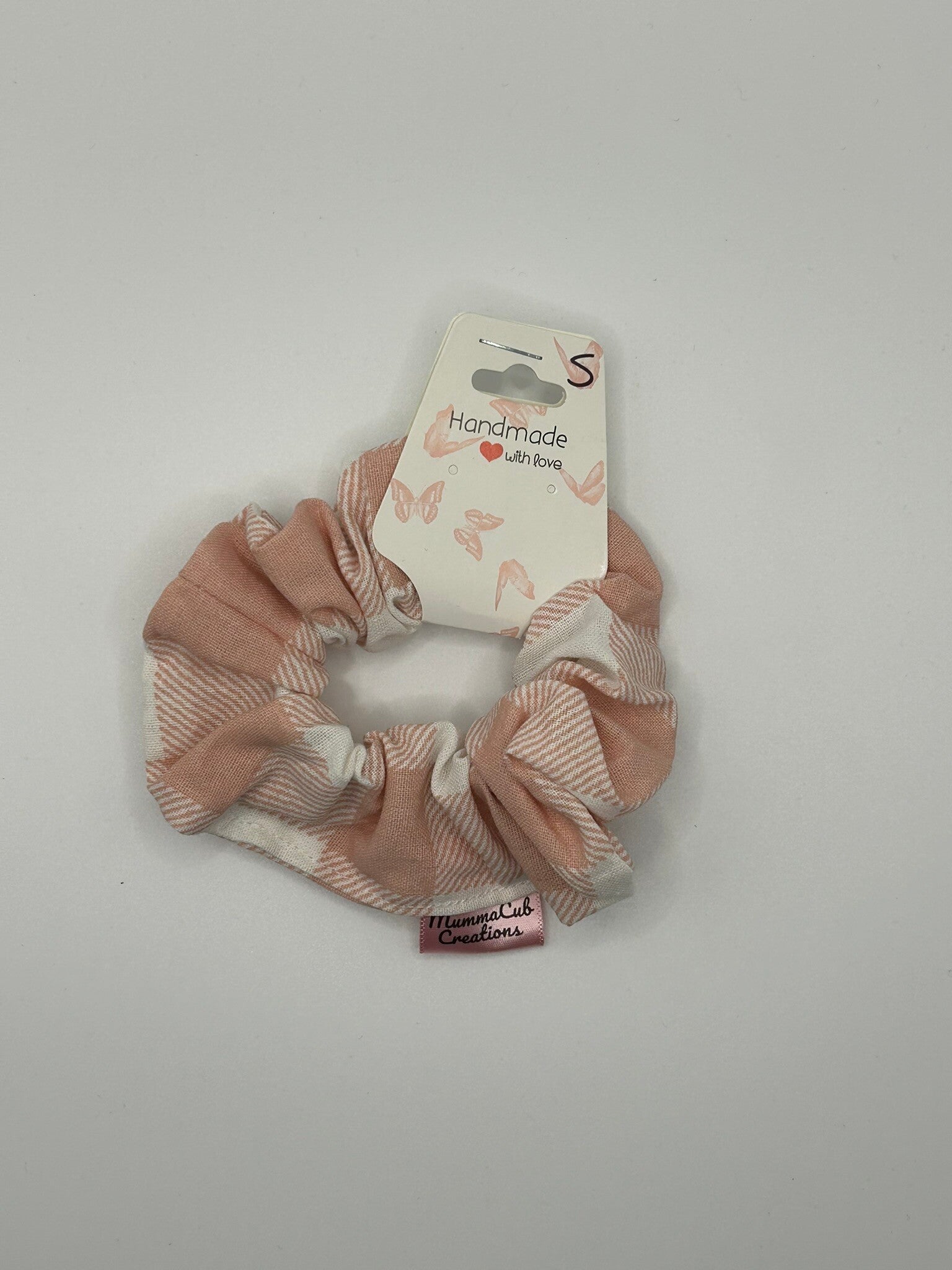 Small Pink Checkered Scrunchie