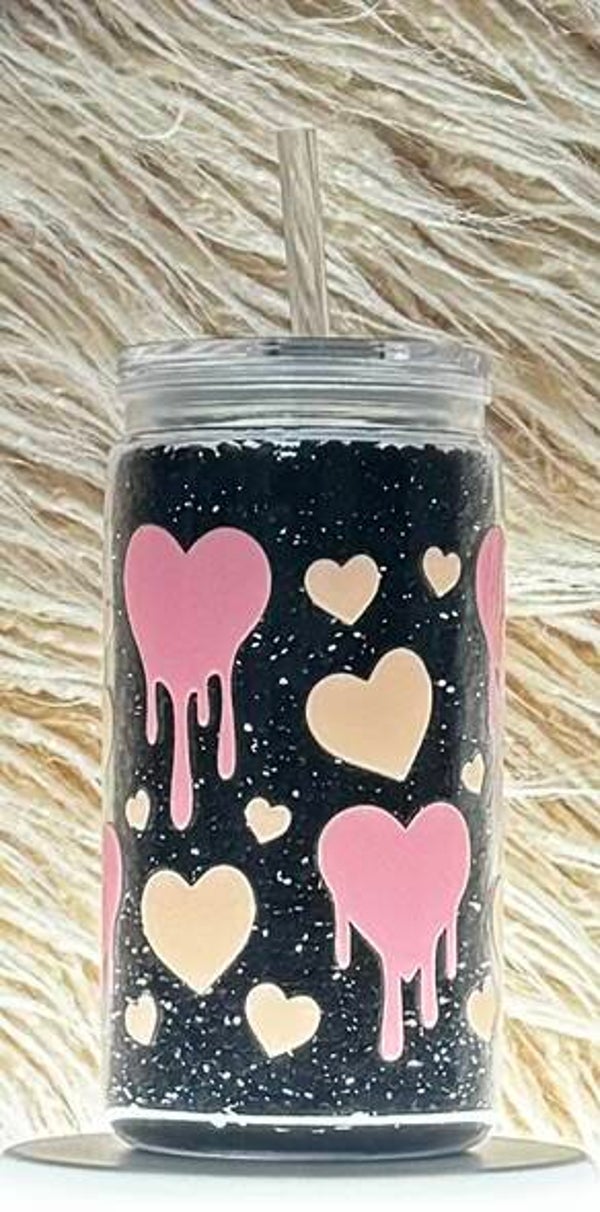 16oz Black Rhinestone 'Dripping Hearts' Snow Globe