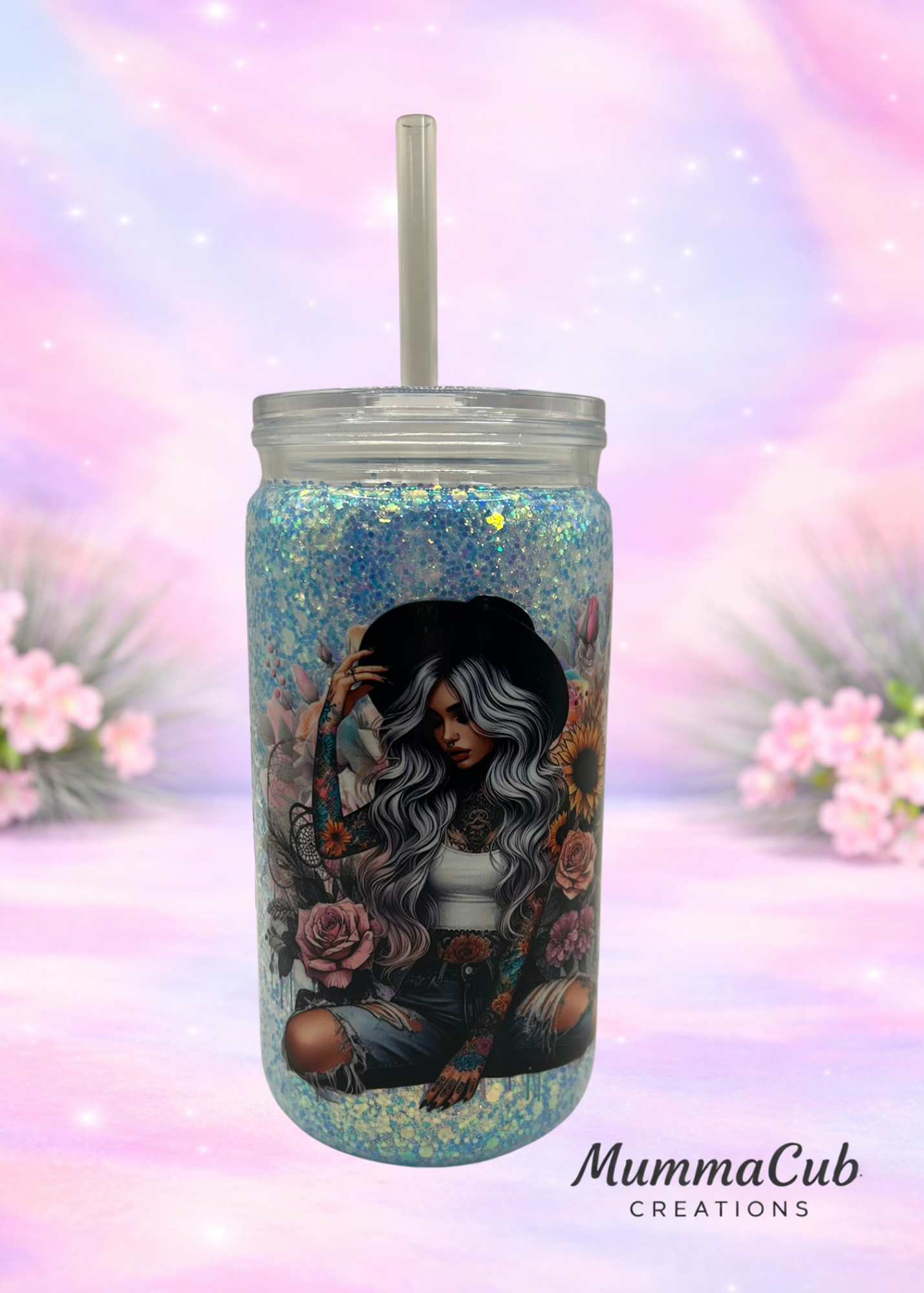 16oz Acrylic Glitter Tumbler - Design 12