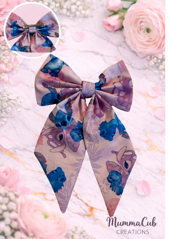 Large Blue and Pink Monsters Hair Bow