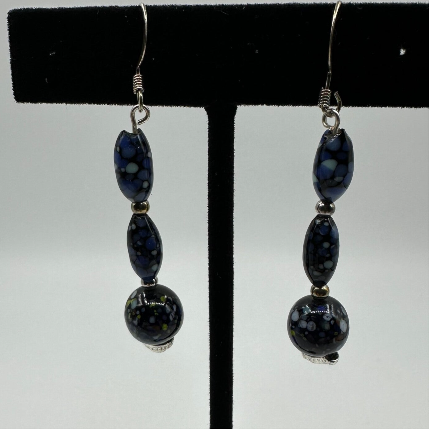 Midnight Blue Handblown Lampwork Bead Earrings
