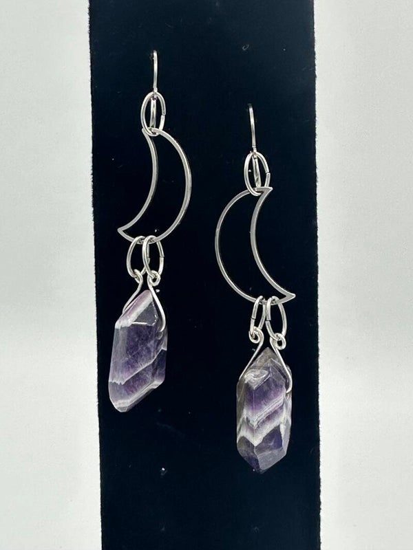 Double Point Amethyst Bead in Stainless Steel Leaver Back Earrings