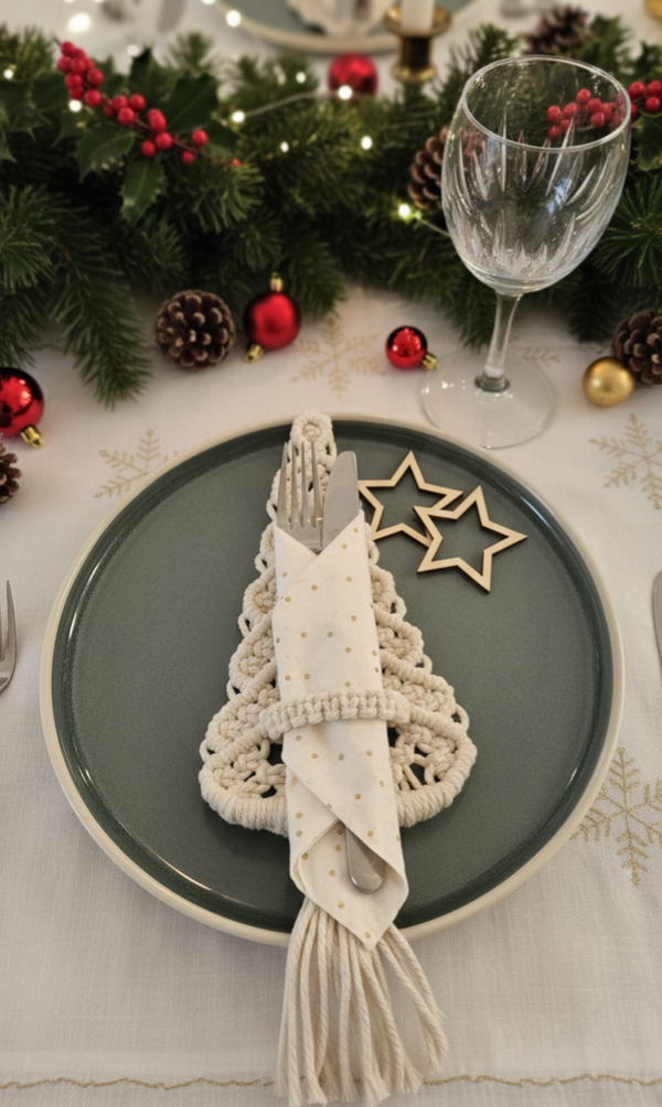 Makramee Besteck-Tasche "Weihnachtsbaum"