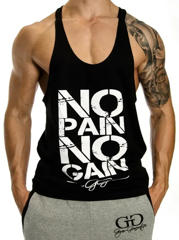Gym Generation Warrior Stringer No Pain No Gain Noir