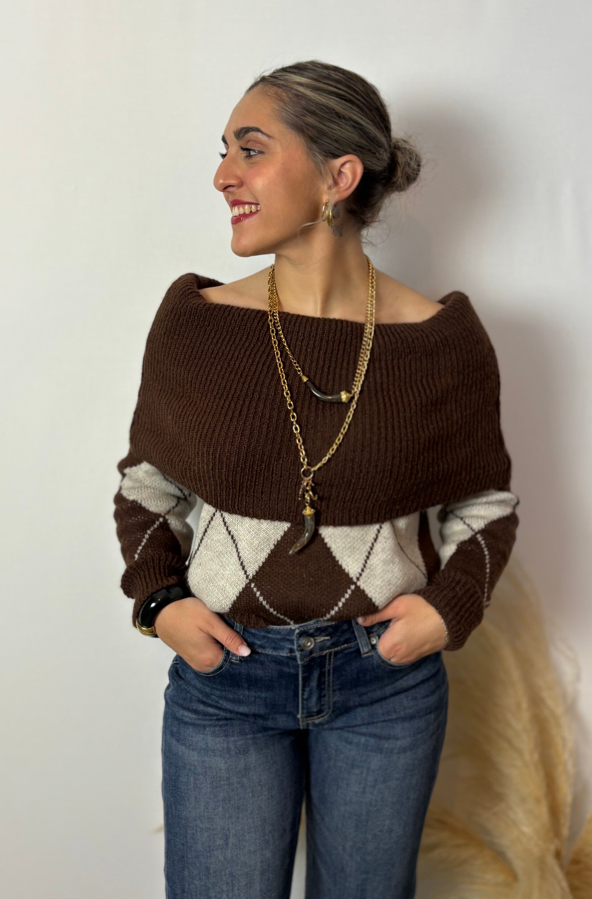 Jersey rombos escote bardot