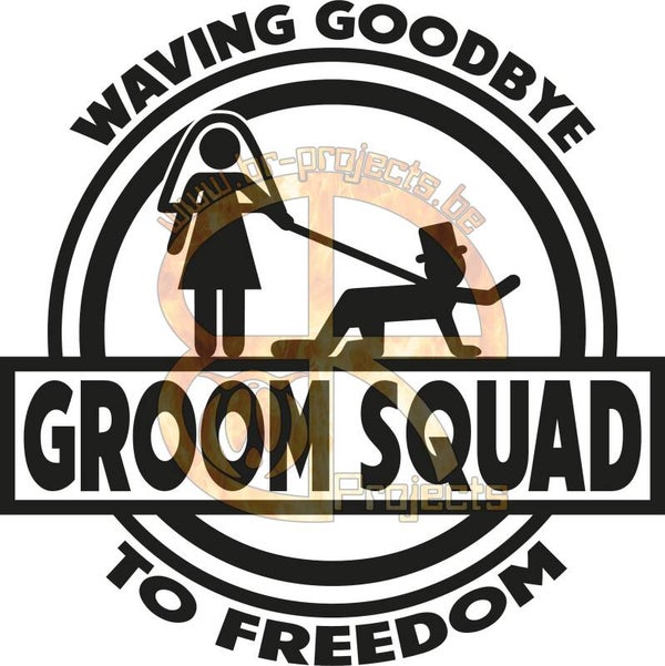 Groom Squad waving goodbye to freedom