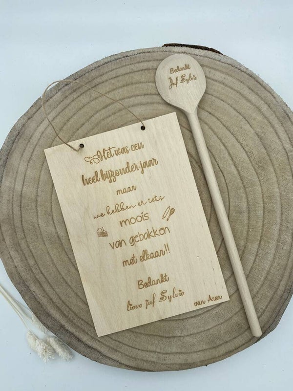 Tekstbordje + houten pollepel
