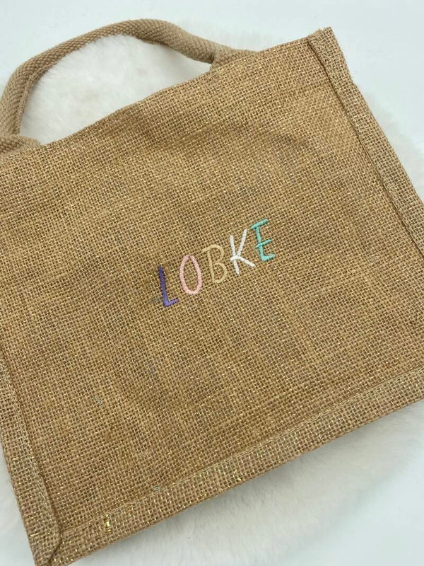 Jute shopper met borduring