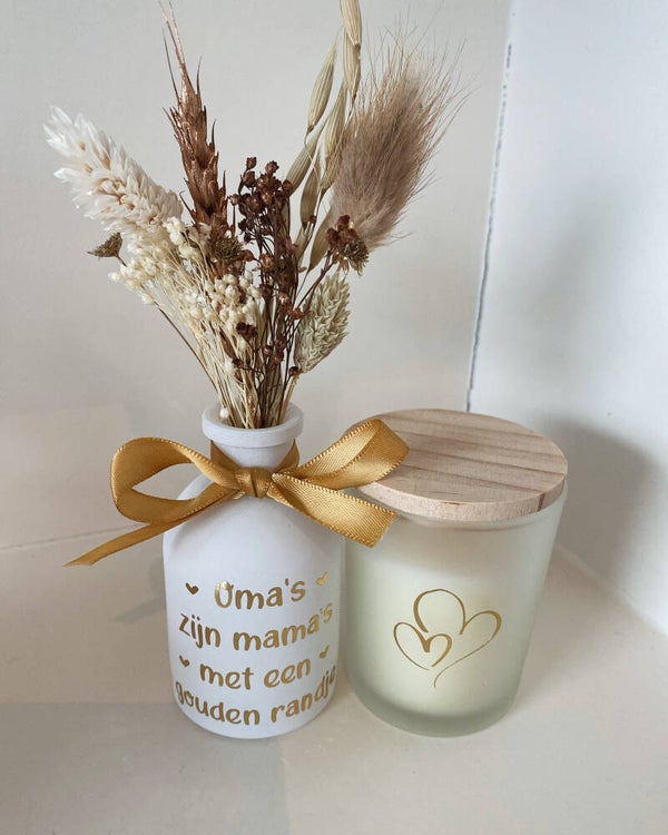 Mini droogbloem vaasje + geurkaarsje