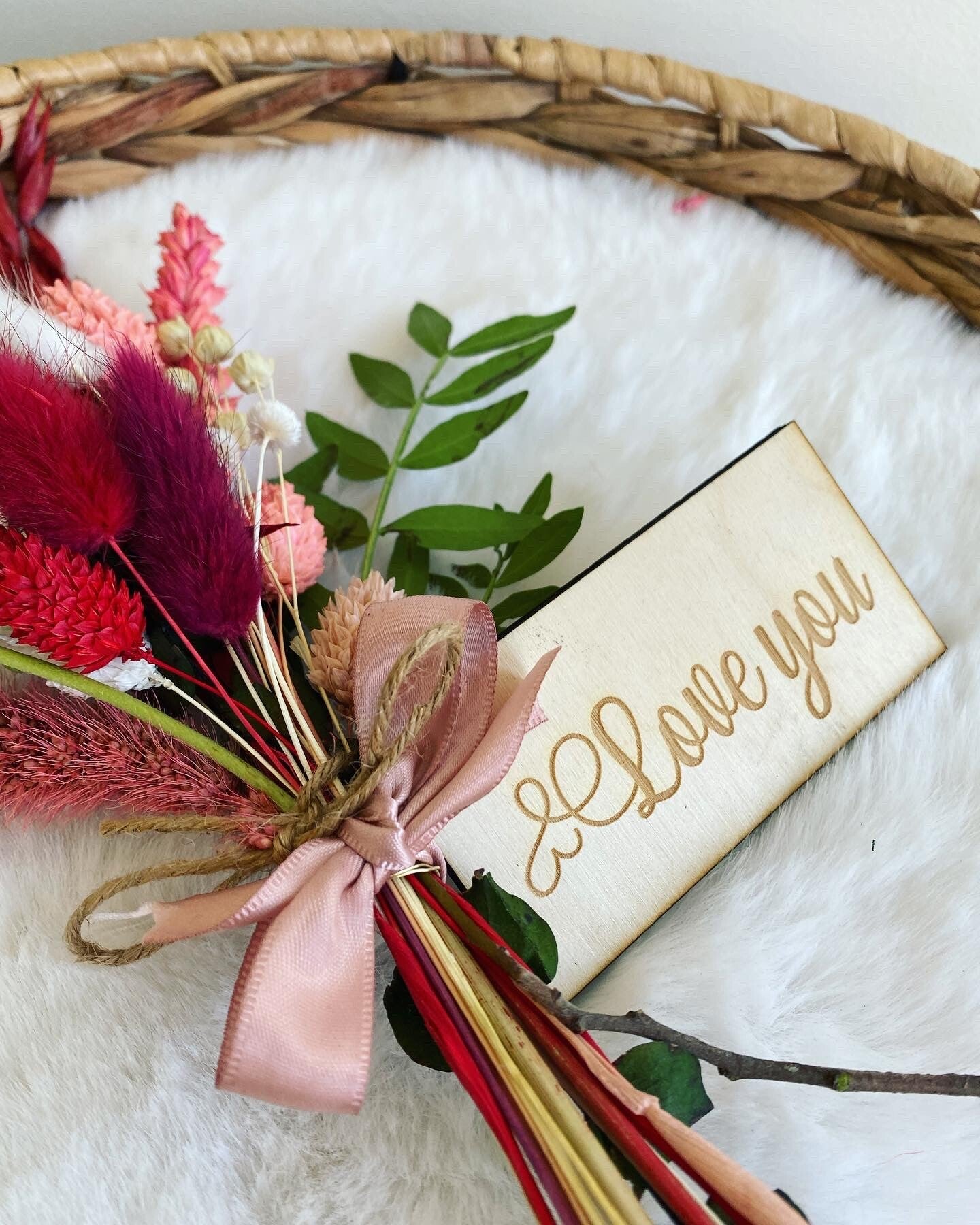 Droogbloemen boeket met gegraveerd kaartje