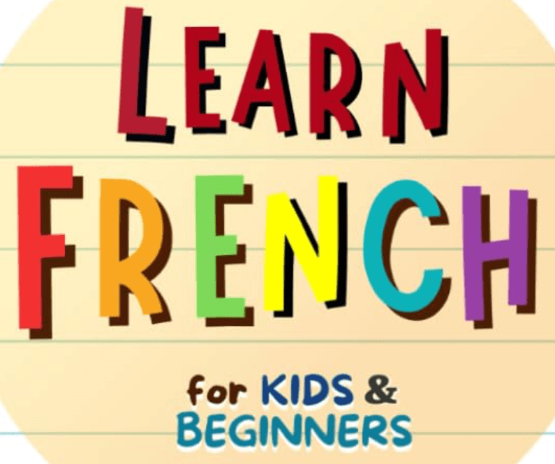 Graphic reading Learn French for Kids and Beginners in colorful letters, ideal for primary school children language lessons.