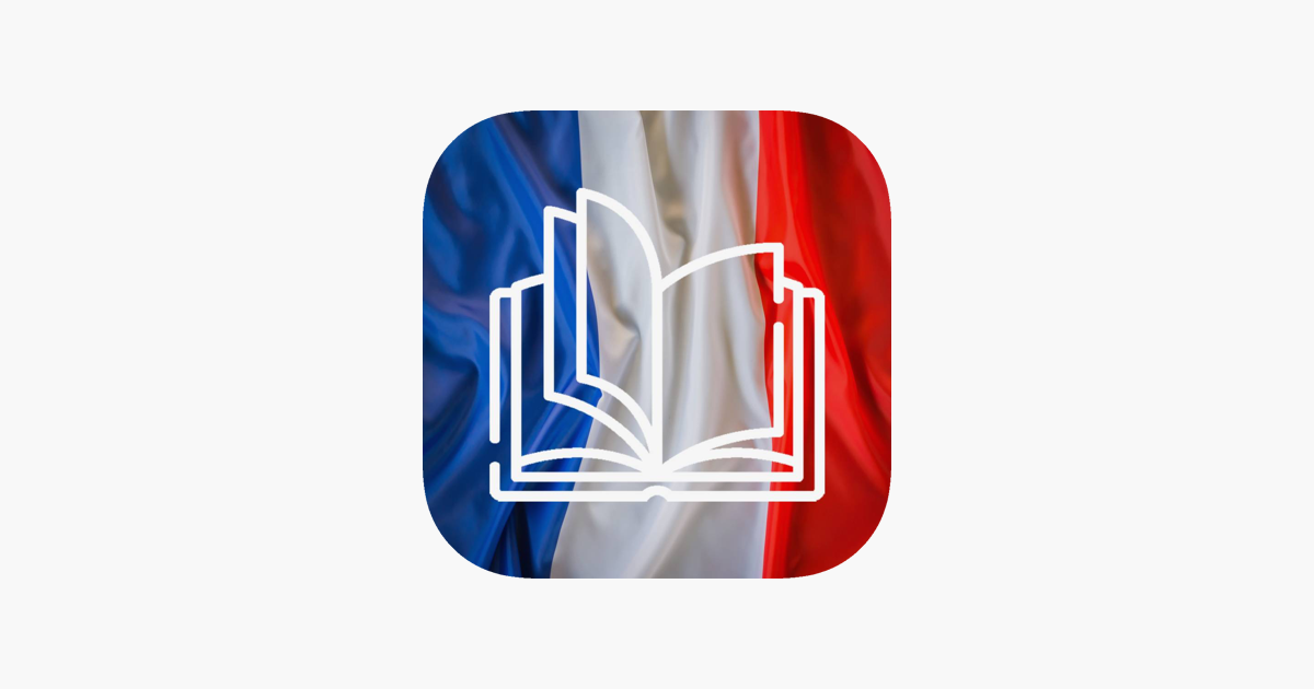 French GCSE reading logo with book outline on French flag background.