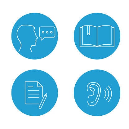 French Listening Speaking Reading and Writing GCSE Skills logo for online tuition.