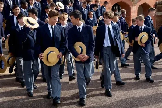 Pupils wearing traditional uniforms representing academic excellence and heritage at top UK independent schools.